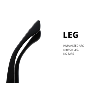 Detail of ergonomic curved black sunglasses legs with humanized arc for comfort