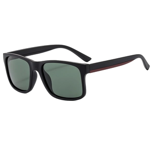 Men's polarized square sunglasses with matte black frames and red stripe detail