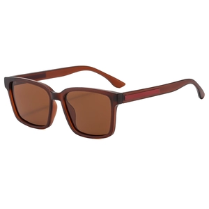 Stylish square frame polarized sunglasses with brown lenses and red temple accents