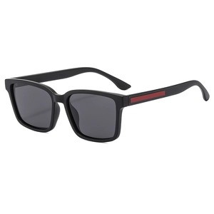 Square polarized sunglasses in matte black with sporty red stripe detail on temples
