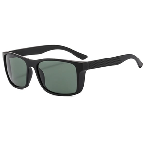 Men's outdoor cycling sunglasses with black square frame and dark green lenses