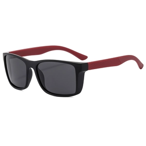 Men's outdoor sports sunglasses with black frames and red honeycomb non-slip temples