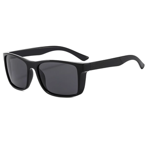 Men's rectangular matte black sports sunglasses with anti-slip textured temples for cycling