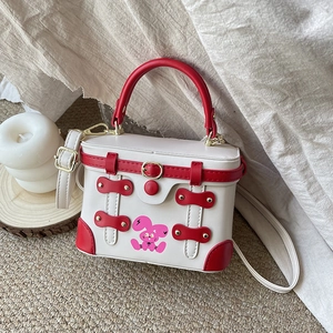 Trendy PU Leather Cartoon Rabbit Box Bag Contrast Color Rigid Handbag Small Square Crossbody Shoulder Bag For Women
