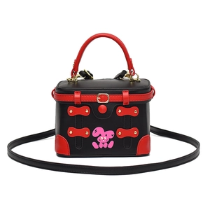 Chic black and red box bag with cute bunny design and gold hardware detailing