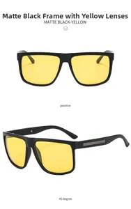 Detail of matte black frame and yellow polarized night vision lenses from two angles