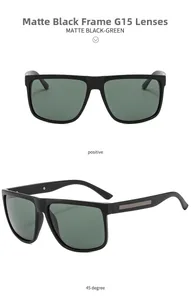 Detail of matte black square sunglasses with dark green lenses and silver side metal trim