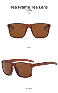 Detail view of tea-colored square sports sunglasses with matching brown lenses