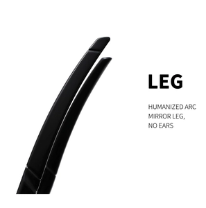 Detail of ergonomic curved glossy black sunglass legs for comfortable outdoor cycling wear