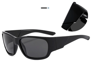 Close-up of the durable hinge detail on black polarized sports cycling sunglasses
