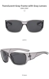 Polarized sports sunglasses in transparent gray frame and gray lenses from dual angles