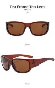 Front and 45-degree angle view of sporty tea-colored polarized square sunglasses