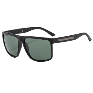 Men's polarized driving sunglasses with matte black square frame and green lenses