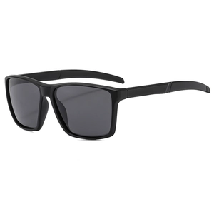 Classic black square frame sports sunglasses with dark grey polarized lenses for outdoors