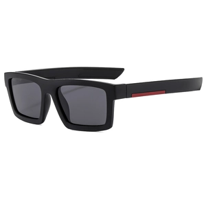 Men's rectangular polarized sports sunglasses with matte black frame and red side detail