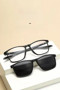 Macro shot of TR90 magnetic frame temples with detailed model and size specifications
