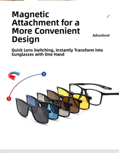 TR90 magnetic eyewear set with five clip-on polarized lenses for easy lens switching
