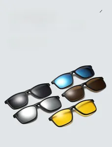 Detailed set of 5 magnetic polarized clips for TR90 frames showing various colors and lenses