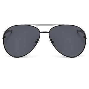 Classic aviator sunglasses with black metal frame and dark grey lenses for men and women