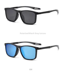 Detail view of TR90 magnetic sunglasses with polarized black and blue coated lenses