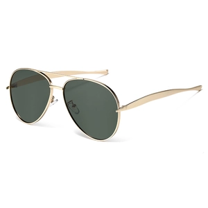 Classic aviator sunglasses with gold metal frame and dark green lenses for men and women