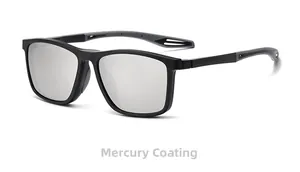 Detail of TR90 magnetic glasses with silver mirror coating lenses for outdoor sports