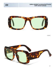 Front and 45-degree views of retro tortoise shell sunglasses with green lenses