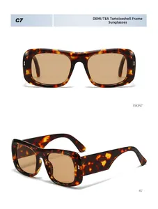 Detail view of tortoiseshell frame C7 sunglasses with tea lenses and thick temples