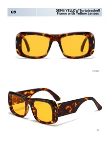 Detail view of tortoiseshell frame sunglasses with vibrant yellow lenses in two angles