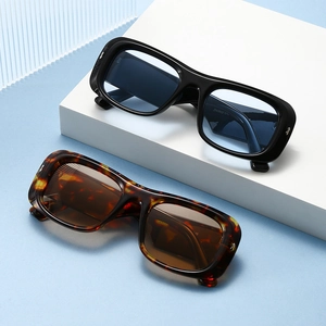 Retro rectangle sunglasses in black and tortoise frames with colored lenses and wide temples