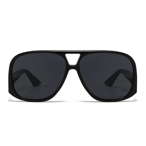 Classic oversized black aviator sunglasses with retro square frame and dark lenses