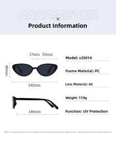 Specifiche dettagliate delle dimensioni per occhiali da sole cat-eye retrò con montatura PC