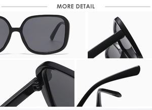 Detail view of reinforced hinges and high-quality black frame on oversized sunglasses