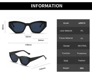 Detailed size chart for cat eye sunglasses with frame and lens measurements specifications