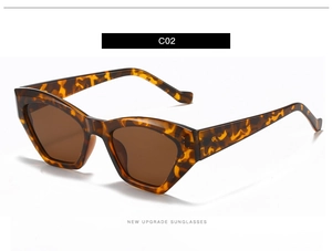 Detail view of tortoiseshell cat-eye sunglasses with thick temples and brown lenses