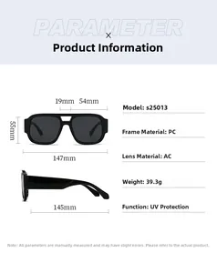 Size chart showing PC frame and AC lens specifications for s25013 trendy sunglasses