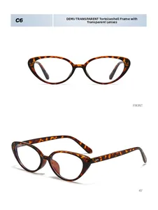 Dettaglio occhiali cat-eye tartarugati con rivetti in metallo e lenti trasparenti