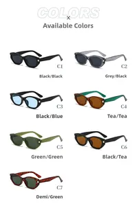 Detailed grid showing seven color options for vintage oval frame sunglasses C1 to C7