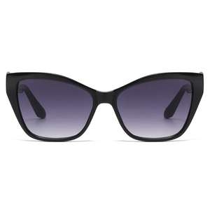 Retro cat eye sunglasses with snake-shaped metal temples and purple gradient lenses