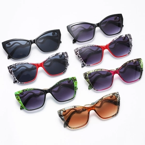 Cat eye oversized sunglasses with snake metal temples in seven colorful frame options
