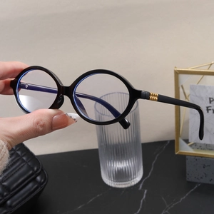 Women Oval Frame Anti-Blue Light Glasses Retro Fashion Plastic Clear Lens Optical Eyewear Frames Plain Mirror Decorative