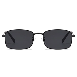 Classic rectangle black metal sunglasses with dark gray lenses for men and women