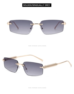 Detail of golden metal sunglasses temples with unique scale texture and gradient lenses