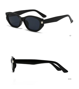 Detail of vintage cat-eye sunglasses featuring silver rectangular temple metal accents