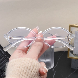 Detail view of transparent oval glasses frame showing model 75553 on the temple arm