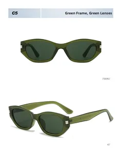 Detailed views of vintage cat eye sunglasses in transparent green frame with green lenses