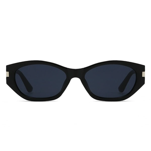 Classic black polygonal frame sunglasses with vintage minimalist design and metal accents