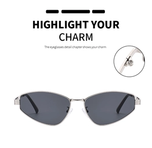 Detailed close-up showing the silver metal frame hinge and screw of cat eye sunglasses