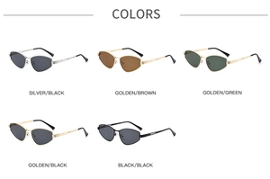 Detailed grid of metal cat eye sunglasses in five colors with hollow temples