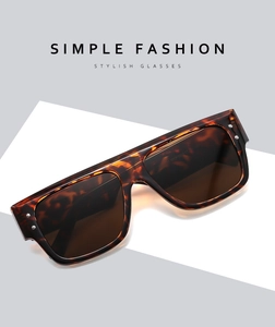 Detail view of tortoiseshell oversized sunglasses with brown lenses and silver rivets